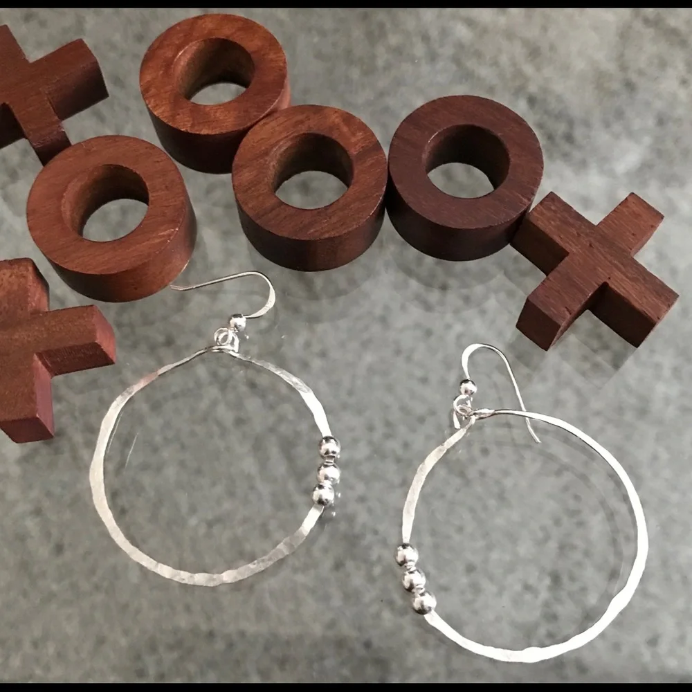Beaded Hoop Dangle Earrings Sterling Handmade 925 - Picture 1 of 3